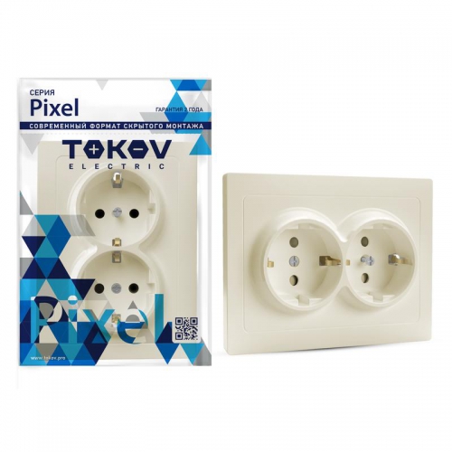 Розетка 2-м СП Pixel 16А IP20 с заземл. защ. шторки в сборе беж. TOKOV ELECTRIC TKE-PX-R2FZSF-C02 TKE-PX-R2FZSF-C02