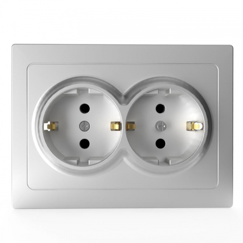 Розетка 2-м СП Pixel 16А IP20 с заземл. защ. шторки в сборе алюм. TOKOV ELECTRIC TKE-PX-R2FZSF-C03 TKE-PX-R2FZSF-C03