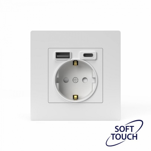 Розетка 1-м СП Pixel IP20 с заземл. с 2-мя заряд. устр. USB тип A+C механизм айс TOKOV ELECTRIC TKE-PX-R1U2AC-C34 TKE-PX-R1U2AC-C34