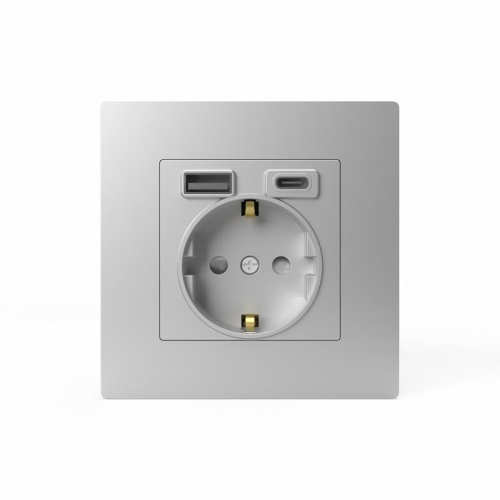 Розетка 1-м СП Pixel IP20 с заземл. с 2-мя заряд. устр. USB тип A+C механизм алюм. TOKOV ELECTRIC TKE-PX-R1U2AC-C03 TKE-PX-R1U2AC-C03