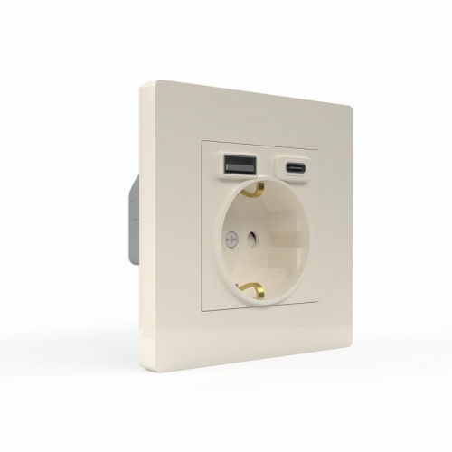 Розетка 1-м СП Pixel IP20 с заземл. с 2-мя заряд. устр. USB тип A+C механизм беж. TOKOV ELECTRIC TKE-PX-R1U2AC-C02 TKE-PX-R1U2AC-C02