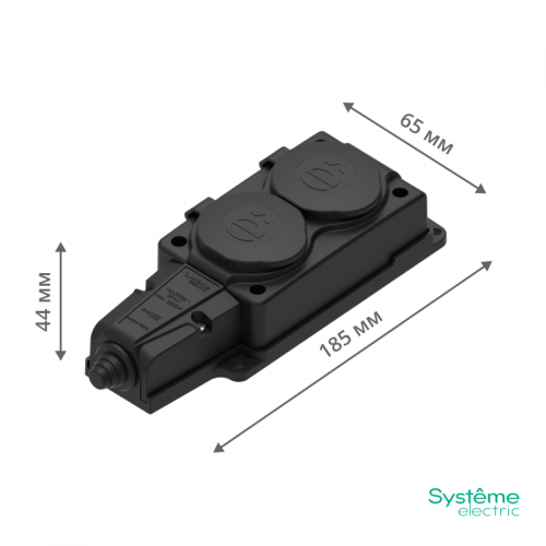 Колодка удлинителя 2-м MultiSet 16А 250В IP44 с заземл. каучук черн. SE MST4102BK MST4102BK