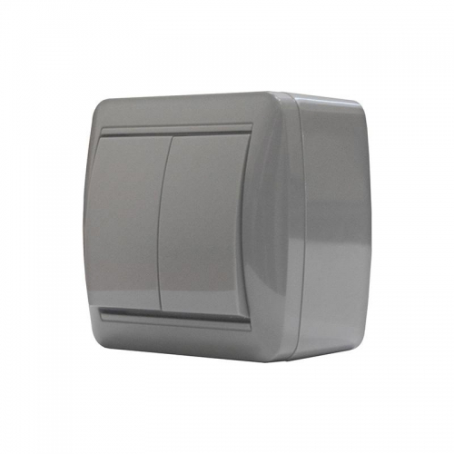 Выключатель 2-кл. ОП Клио 10А IP44 сер. UNIVersal К2223-Gr К2223-Gr