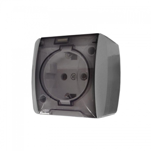 Розетка 1-м ОП Клио 16А IP54 с заземл. с прозр. крышкой сер. UNIVersal К2229-Gr К2229-Gr