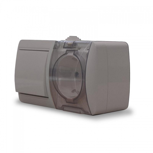 Блок ОП Клио 1-кл. выкл. 10А + розетка 1-м 16А 250В с заземл. с прозр. крышкой сер. Universal К2237-Gr К2237-Gr