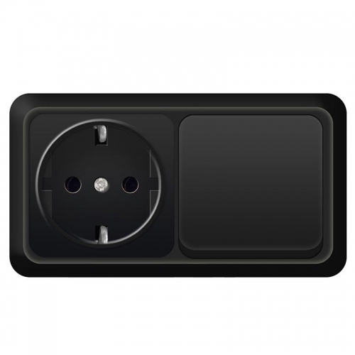 Блок ОП Олимп 1-кл. выкл.10А + роз. с заземл. 16А 220В горизонт. черн. Universal 7946806 7946806