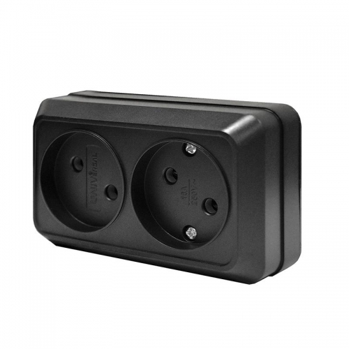 Розетка 2-м ОП Олимп 16А IP20 без заземл. черн. Universal 2215 2215