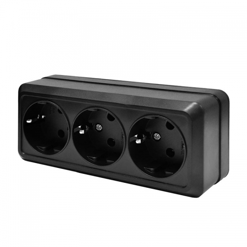 Розетка 3-м ОП Олимп 16А IP20 с заземл. черн. Universal 2218 2218