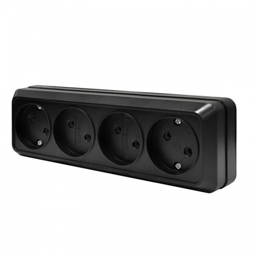 Розетка 4-м ОП Олимп 16А IP20 без заземл. черн. Universal 2219 2219