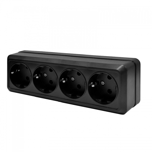 Розетка 4-м ОП Олимп 16А IP20 с заземл. черн. Universal 2221 2221