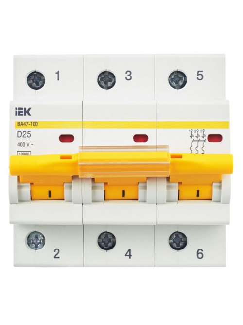 Выключатель автоматический модульный 3п D 25А 10кА ВА47-100 KARAT IEK MVA40-3-025-D MVA40-3-025-D