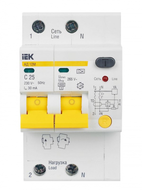 Выключатель автоматический дифференциального тока 2п C 25А 30мА тип A 4.5кА АД-12М KARAT IEK MAD12-2-025-C-030 MAD12-2-025-C-030