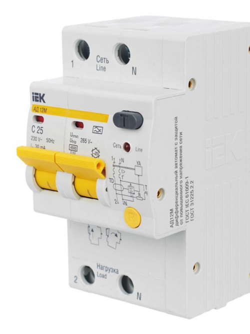 Выключатель автоматический дифференциального тока 2п C 25А 30мА тип A 4.5кА АД-12М KARAT IEK MAD12-2-025-C-030 MAD12-2-025-C-030