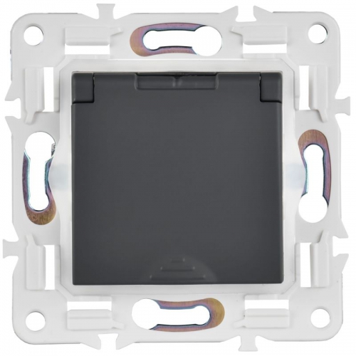 Розетка 1-м SKANDY 16А IP44 с заземл. защ. шторки с крышкой SK-R11G графит IEK SK-R16-16-44-K53 SK-R16-16-44-K53