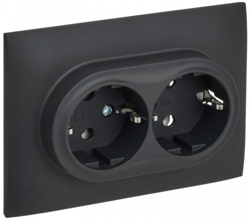 Розетка 2-м SKANDY 16А с заземл. без защ. шторок в сборе SK-R08G графит IEK SK-R21-16-K53-F SK-R21-16-K53-F