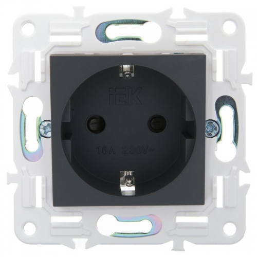 Розетка SKANDY 16А с заземл. защ. шторки безвинт. крепл. SK-R06G графит IEK SK-R14-16-1-K53 SK-R14-16-1-K53