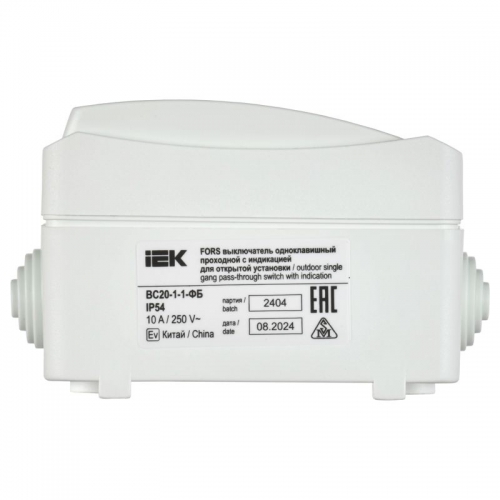 Выключатель проходной 1-кл. ОП Форс IP54 ВС20-1-1-ФБ с индикацией бел. IEK EVS11-K01-10-54-DC EVS11-K01-10-54-DC