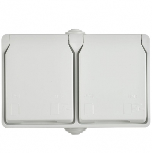 Розетка 2-м ОП Форс РСб22-3-ФБ 16А IP54 с заземл. защ. шторки бел. IEK ERS22-K01-16-54-DC ERS22-K01-16-54-DC