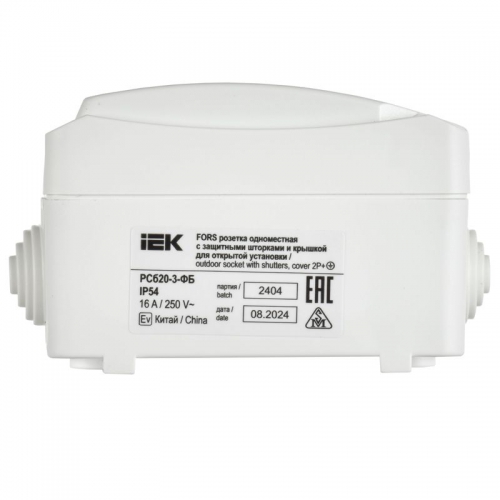 Розетка ОП Форс РСб20-3-ФБ 16А IP54 с заземл. защ. шторки бел. IEK ERS12-K01-16-54-DC ERS12-K01-16-54-DC