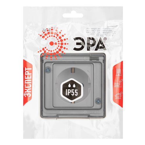 Розетка Эксперт 11-2502-01 2P+E IP55 шторки 16А-250В ОУ бел. Эра Б0063280 Б0063280