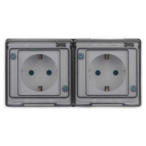 Розетка Эксперт 11-2504-01 2х2P+E гориз. IP55 шторки 16А-250В ОУ бел. Эра Б0063262 Б0063262