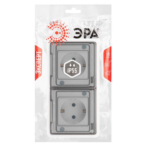 Розетка Эксперт 11-2523-01 2х2P+E гориз. IP55 16А-250В СУ бел. Эра Б0063276 Б0063276