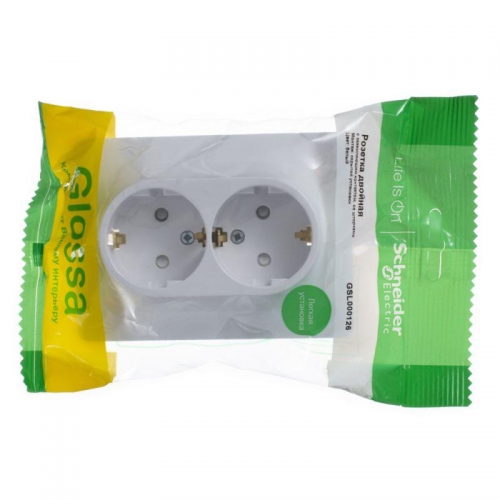 Розетка 2-м СП Glossa 16А IP20 с заземл. защ. шторки в сборе бел. SE GSL000126 GSL000126