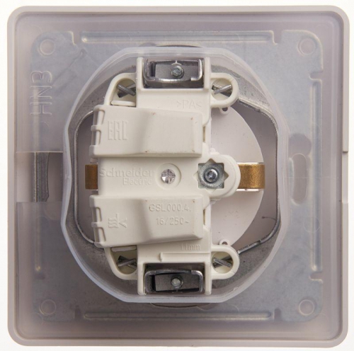 Розетка 1-м СП Glossa 16А IP44 с заземл. защ. шторки с крышкой в сборе бел. SE GSL000148 GSL000148