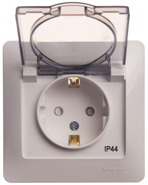 Розетка 1-м СП Glossa 16А IP44 с заземл. защ. шторки с крышкой в сборе бел. SE GSL000148 GSL000148