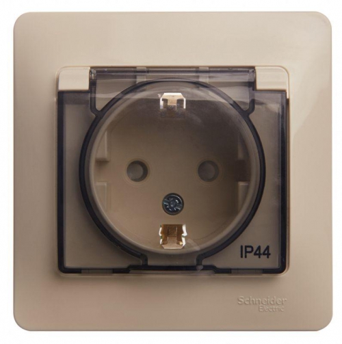 Розетка 1-м СП Glossa 16А IP44 с заземл. защ. шторки с крышкой в сборе беж. SE GSL000248 GSL000248