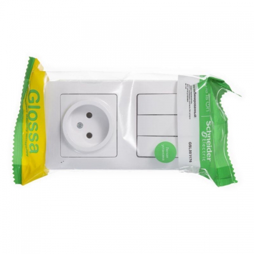 Блок комбинированный Glossa (розетка + 3-кл. выкл.) бел. SE GSL000176 GSL000176