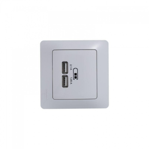 Розетка USB 2-м СП Glossa тип A+A 5В/2.1А 2х5В/1.05А механизм бел. SE GSL000133 GSL000133
