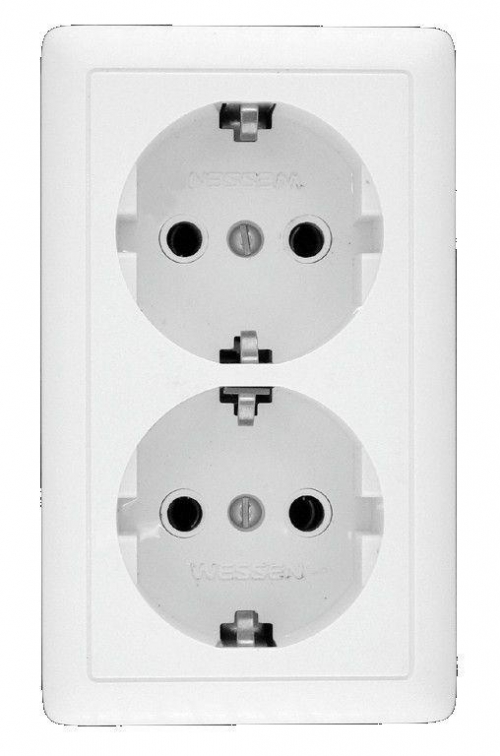 Розетка 2-м ОП Хит 16А 250В с заземл. без защ. шторок бел. SE RA16-238-B RA16-238-B