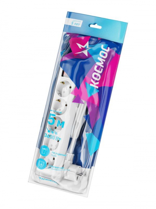 Удлинитель 5х5м с заземл. 16А IP20 ПВС 3х1 с выкл. КОСМОС YKsm5m-5g-Z-V(K) YKsm5m-5g-Z-V(K)