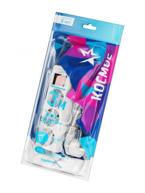 Удлинитель 3х5м с заземл. 16А IP20 ПВС 3х1 с выкл. КОСМОС YKsm5m-3g-Z-V(K) YKsm5m-3g-Z-V(K)