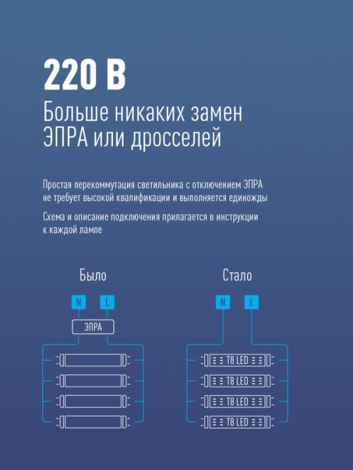 Лампа светодиодная 10Вт 220В G13 6500К GLASS 600мм T8 Космос Lksm_LED10wG13T865GL Lksm_LED10wG13T865GL