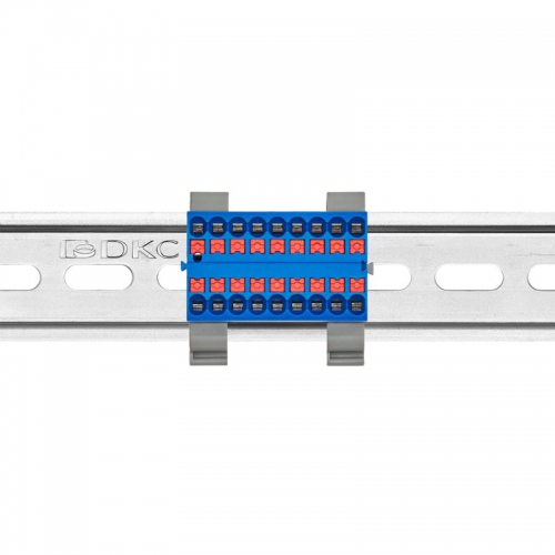 Блок распределительный с горизонт. адаптером на рейку шир. 35мм зажим push-in 18 точек подключения 2.5кв.мм син. DKC DTP1-018-04SPUB-H DTP1-018-04SPUB-H