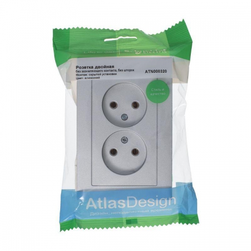 Розетка 2-м СП AtlasDesign 16А IP20 без заземл. в сборе алюм. SE ATN000320 ATN000320