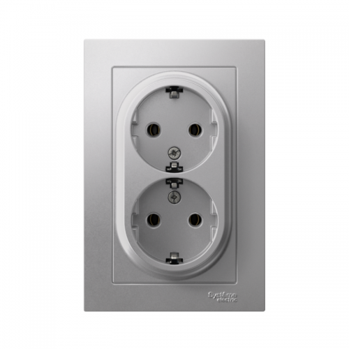 Розетка 2-м Atlas Design с заземл. 16А в сборе алюм. SchE ATN000324 ATN000324