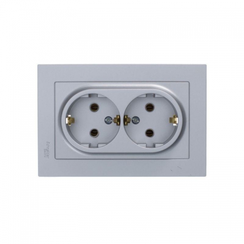 Розетка 2-м Atlas Design с заземл. 16А в сборе алюм. SchE ATN000324 ATN000324