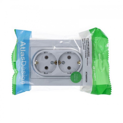 Розетка 2-м Atlas Design с заземл. 16А в сборе алюм. SchE ATN000324 ATN000324