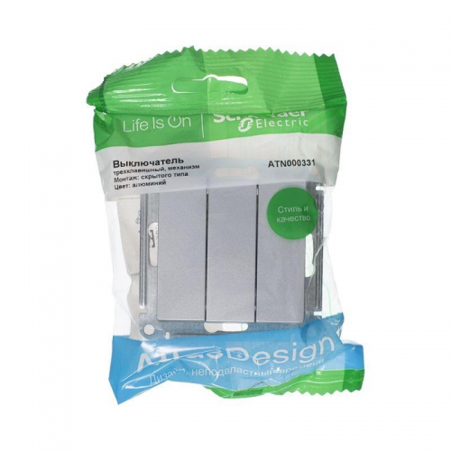 Механизм выключателя 3-кл. СП Atlas Design 10А IP20 (сх. 1+1+1) 10AX алюм. SchE ATN000331 ATN000331
