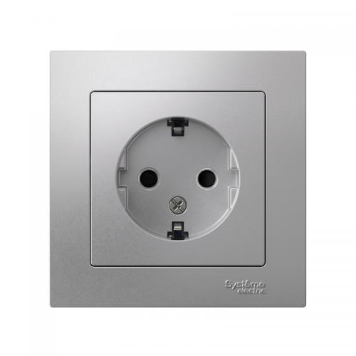 Розетка 1-м СП AtlasDesign 16А IP20 с заземл. защ. шторки в сборе алюм. SchE ATN000344 ATN000344