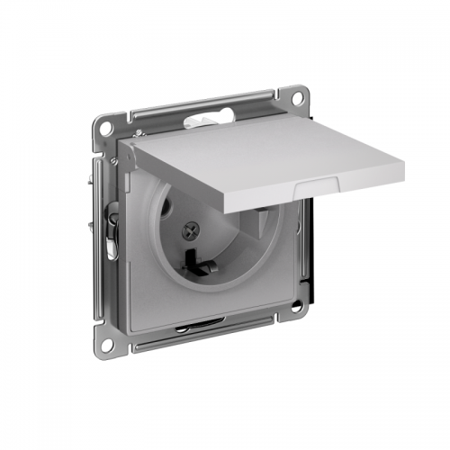 Механизм розетки 1-м СП AtlasDesign 16А IP20 с заземл. защ. шторки с крышкой алюм. SchE ATN000346 ATN000346