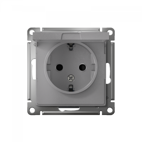 Механизм розетки 1-м СП AtlasDesign 16А IP20 с заземл. защ. шторки с крышкой алюм. SchE ATN000346 ATN000346