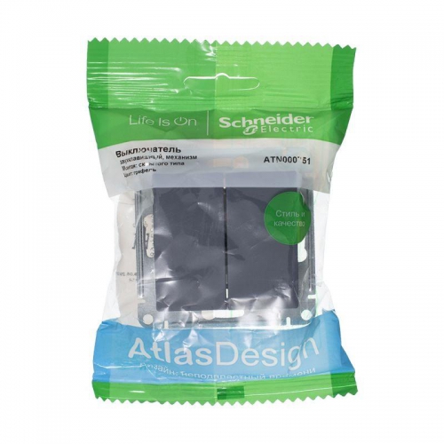 Механизм выключателя 2-кл. СП Atlas Design 10А IP20 (сх. 5) 10AX грифель SchE ATN000751 ATN000751