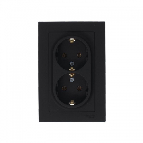Розетка 2-м Atlas Design с заземл. 16А в сборе карбон SchE ATN001024 ATN001024