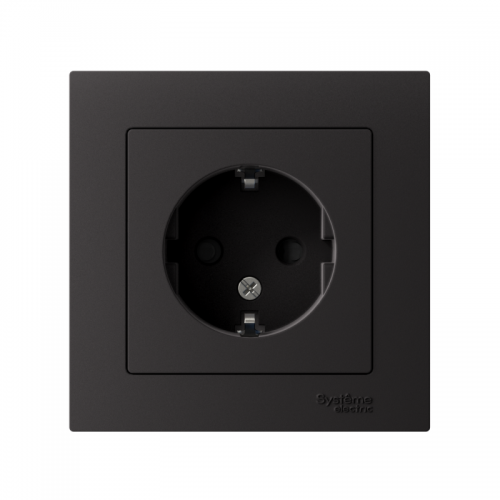 Розетка 1-м СП AtlasDesign 16А IP20 с заземл. защ. шторки в сборе карбон SE ATN001044 ATN001044