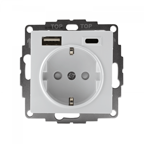Розетка AtlasDesign 16А с 2-мя заряд. устройствами USB тип A+C 5В/2.4А 2х5В/1.2А механизм бел. SchE ATN000132 ATN000132