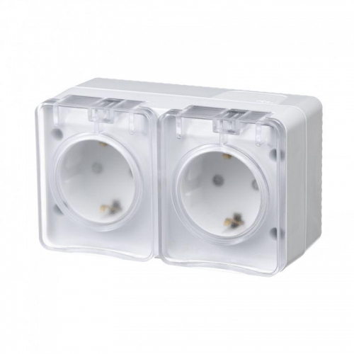 Розетка 2-м ОП AtlasDesign Profi54 16А IP54 250В с заземл. защ. шторки бел. SE ATN540126 ATN540126